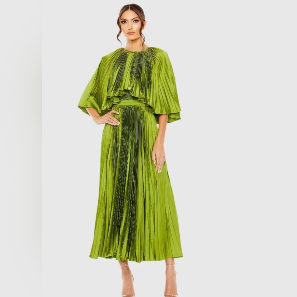 Mac Duggal Olive Green Pleated Dress